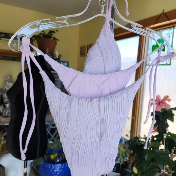 BRAND NEW! Shirred Ribbed Bikini Tie Bikini Set, Lilac Purple XL - Picture 11 of 12
